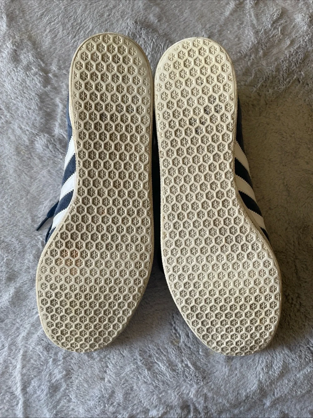 adidas Navy Suede Sneakers with White Stripes and Gold Logo size 12